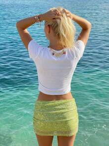 Sundraya Women's Casual Coconut Letter Print Cropped T-Shirt, Summer - White - View 2