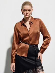 Aveloria Modichic Women's Fashion Button-Down Collar Long Sleeve Blouse - Orange - View 3