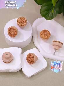 1-3pcs Rattan Drawer Knobs, 1.57inch/40mm Boho Dresser Knobs, Handmade Wood Cabinets Knobs Handles Hardware Woven Wicker Drawer Knobs With Screws For Kitchen Cabinets Dresser Pulls Furniture - Yellow - View 3