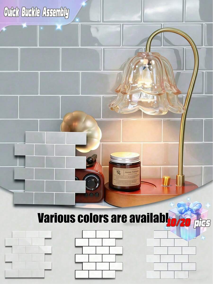 10/20 Sheets Kitchen Backsplash 3D Glossy Subway Peel And Stick Wall Tile Sticker Wallpaper - Multicolor - View 1