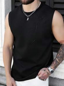 Manfinity CasualCool Men's Solid Color Crew Neck Sleeveless Slim Fit Casual Tank Top, Suitable For Summer - Black - View 5