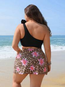 Swim Lushoire Plus Size Solid Color Minimalist Daily Wear One-Piece Swimsuit - Multicolor - View 2