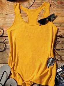EMERY ROSE 大码女士休闲简约露背背心，黄色，适合夏季穿着 - 黃色 - 查看 1