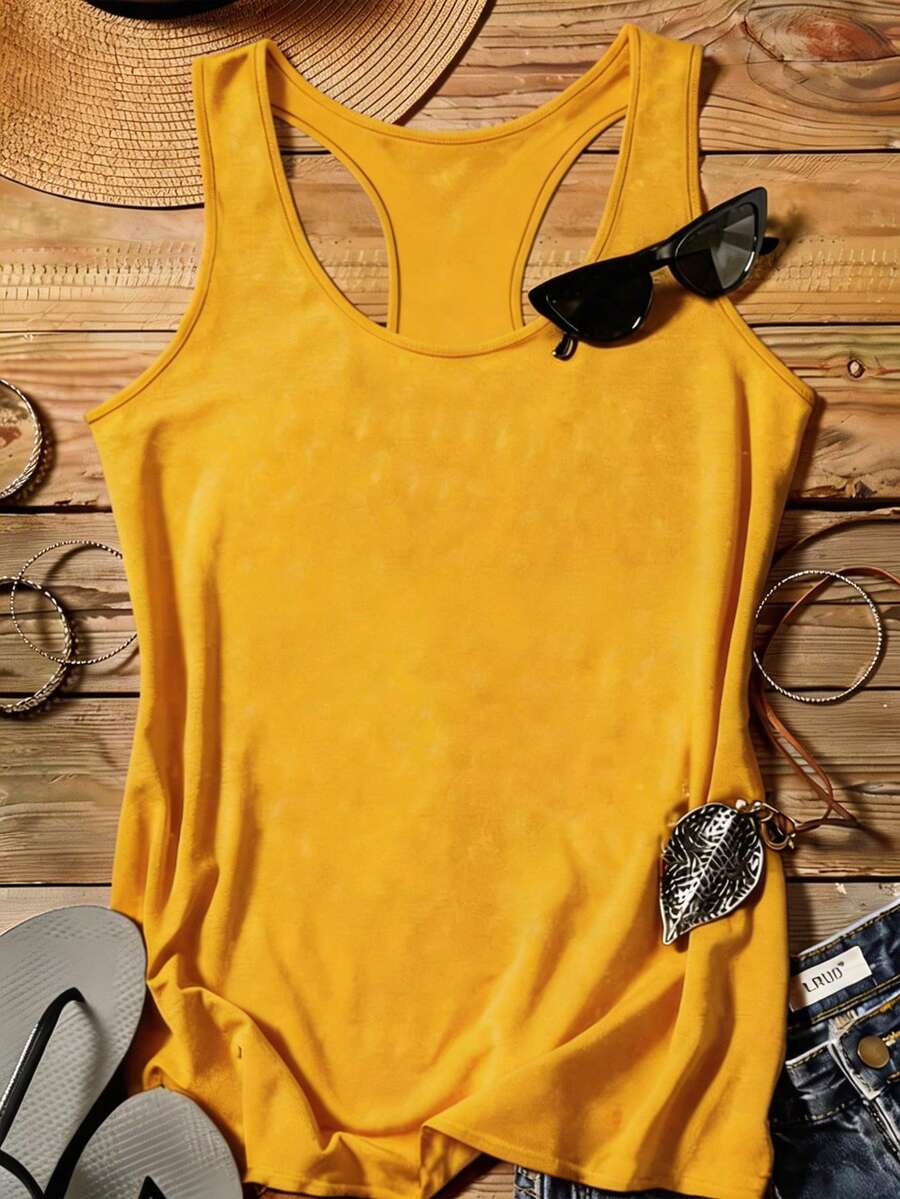 EMERY ROSE 大码女士休闲简约露背背心，黄色，适合夏季穿着 - 黃色 - 查看 1
