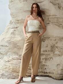 MOTF PREMIUM 时尚亚麻混纺抹胸上衣，适合春夏穿着 - 白色 - 查看 4