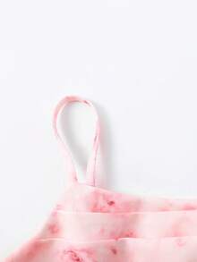 SHEIN Girlism Robe de fille adolescente à fleurs marguerite roses en tricot, taille cintrée avec fronces devant. Tenue élégante pour les sorties et les rassemblements, printemps/été, vacances et jours fériés - Rose bonbon - Voir 7