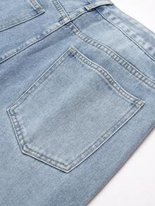 Manfinity Hypemode 男士休闲直筒水洗牛仔裤，带线条设计 - 淺色水洗藍 - 查看 3