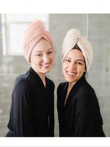 2条超柔软超细纤维毛巾 - 速干、超强吸水、300克高吸水性柔软干发帽、珊瑚绒速干发巾，适用于女性和女孩，温和呵护卷发或受损发质，防毛躁湿发帽，纯色浴室配件、帽子、浴帽、理发店美发产品及配件、美容旅行必备品、浴室用品、理想的浴室配件。 - 彩色 - 查看 5