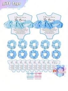 10套迎婴派对回礼，10个粉/蓝色发圈，10张迎婴派对感谢卡，一张来自迎婴派对的留言牌，粉/蓝色迎婴派对回礼（发圈也可作为手链佩戴） - 多色 - 查看 1