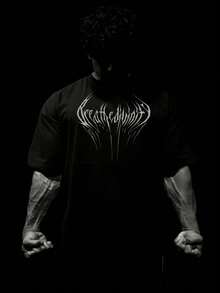 RISE LYT 男士休闲时尚街头字母印花落肩宽松运动T恤，夏季 - 黑色 - 查看 3