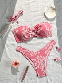 Swim Mod Bộ bikini hai mảnh họa tiết hoa màu hồng dành cho nữ, kiểu dáng gợi cảm, thích hợp cho kỳ nghỉ biển. - Hồng - Xem 1