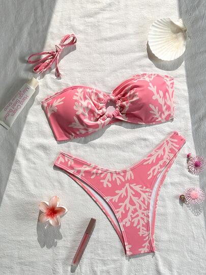 Swim Mod Bộ bikini hai mảnh họa tiết hoa màu hồng dành cho nữ, kiểu dáng gợi cảm, thích hợp cho kỳ nghỉ biển.