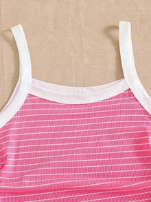 SHEIN Áo không tay cỡ lớn cho bé gái, áo hai dây kẻ sọc hồng, đa năng, phù hợp cho các buổi đi chơi, du lịch, đi học và nhiều dịp khác. - Hồng - Xem 3