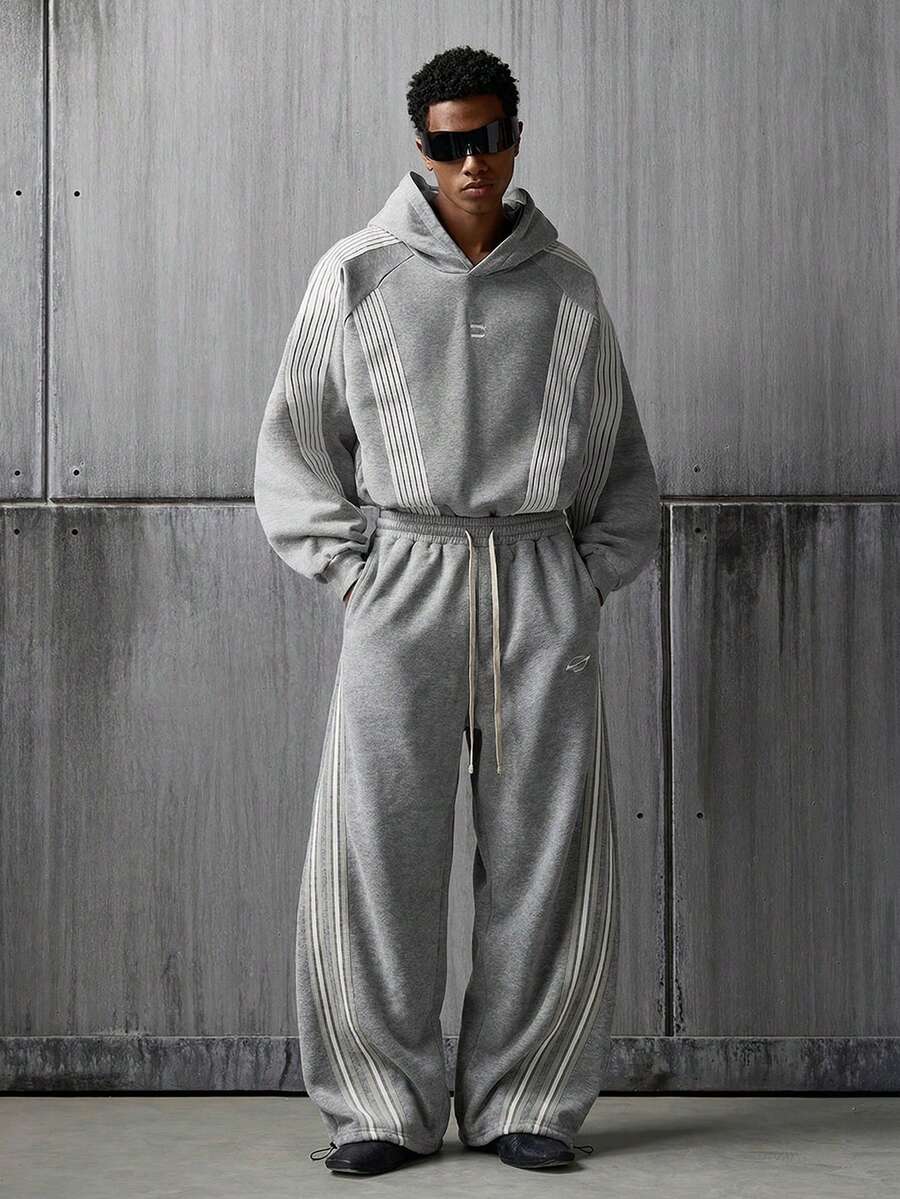 NEON BLANC 男士撞色滚边抽绳腰休闲针织运动裤 - 灰色 - 查看 1