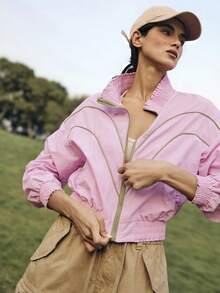 Medorelle Women's Minimalist Line Zip-Up Long Sleeve Jacket - Dusty Pink - View 4