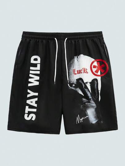 Modcrash Men's Hawaiian 3D Print Casual Beach Shorts - Quick Dry, Drawstring Waist, Perfect For Summer Outing