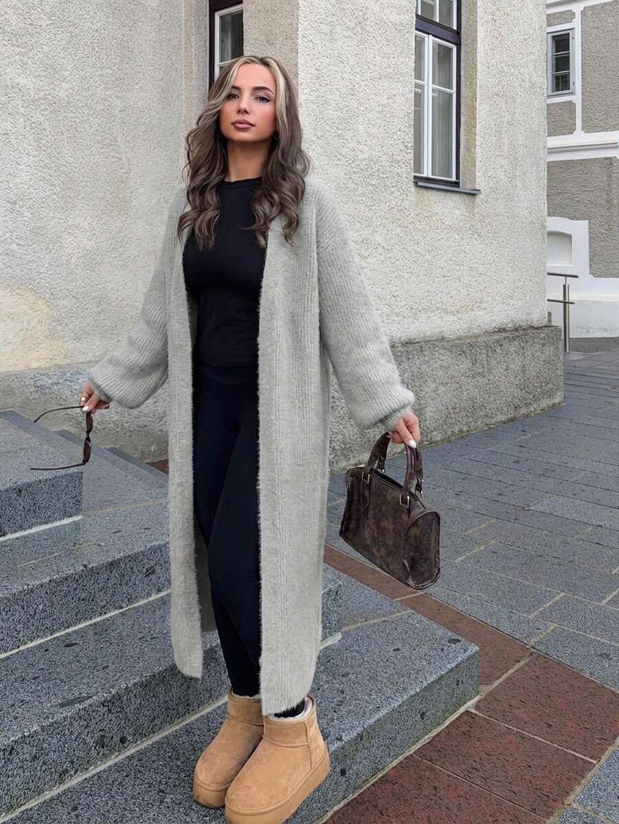 Jeta Ari Áo khoác Cardigan ấm áp cho nữ khi đi chơi vào mùa thu và mùa đông, Quần áo thời trang mùa thu cho nữ - Xám - Xem 1