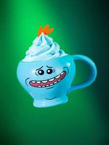Rick and Morty X SHEIN 1 Cốc sứ in hình hoạt hình 380ml, chịu nhiệt và lạnh, có thể dùng trong lò vi sóng và máy rửa chén, thích hợp đựng nước, sữa, nước ép, cà phê, trà, hình Mr. Meeseeks. - Màu xanh lam - Xem 2