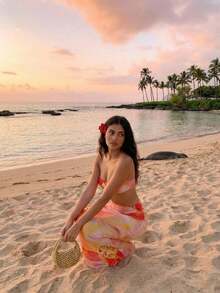 Aloruh Women's New Elegant Romantic Printed Dress/Beach Holiday Dress/Summer Dress/Sexy Hollow Out Dress Hawaii Dresses Sunset Dresses Long Dress Vacation Tequila Sunrise Dress Hawaii Outfits Women - Multicolor - View 3