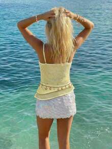 Women's Summer Beach Vacation Sequin Fitted Camisole - Apricot - View 2