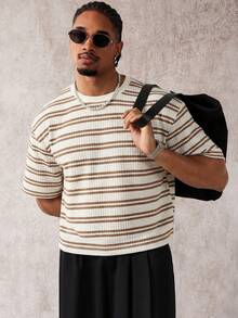 PAVTROS Áo thun nam tay ngắn cổ tròn kẻ sọc, kiểu dáng thường ngày, đa năng. - Nhiều màu - Xem 3