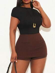 Radiana 大码女装春夏纯色休闲百搭约会/旅行裙裤 - 棕色 - 查看 2