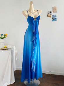 Soleia Đầm nữ ombre xếp ly viền, thời trang cho các bữa tiệc và dịp đặc biệt. - Màu xanh lam - Xem 4