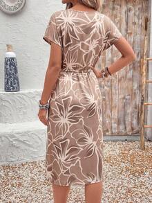 Vestido midi casual de vacaciones con estampado floral completo para mujer - Multicolor - Ver 10