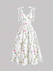 SHEIN MOD Große Größen Midi-Kleid mit Blume Muster und Schulterbändern für Damen, geeignet für Urlaub, Sommer, Urlaubsoutfits, Retro, Vintage, Country-Outfits, Ausgehen, Lehreroutfits für Frauen, Dates, Picknick, Party, Prom, Geburtstag, Cottagecore-Kleid, Tea-Party-Kleid, Milchmädchen-Kleid, französischer Stil, Blumenkleid - Verschiedenfarbig - Übersicht 3