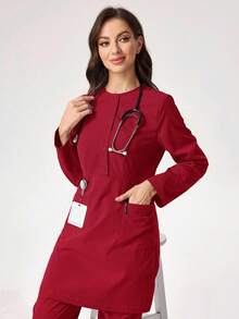 TaskEZ Button Front Pocket Scrub Uniform Set - Burgundy - View 3