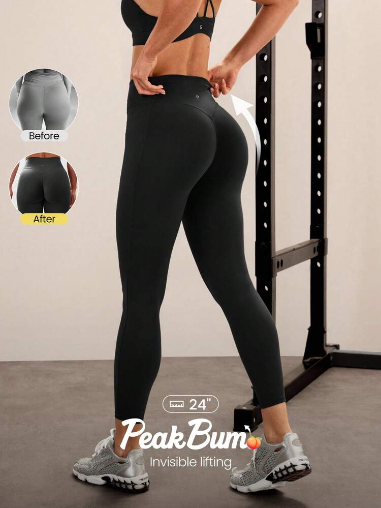 24" Peakbum Powersculpt™-Air Sculpt Flex Sweat-Wicking Cool Feel V-Waist Butt-Lifting Leggings High Impact Workout Running Training  Spring Summer