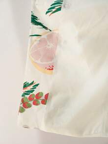 Aveloria Modichic Women's Chic Tropical Fruit Print Blazer Off White Double-Breasted Lapel Jacket,Summer Holiday Tea Party Stylish Casual Suit,Fashionable Street Style - White - View 8
