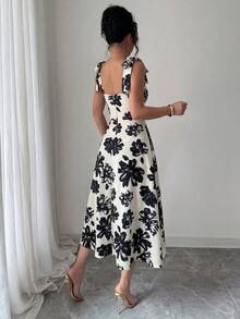 Elenzga Vestido elegante y romántico sin mangas con cintura ceñida y corte evasé para mujeres - Multicolor - Ver 2