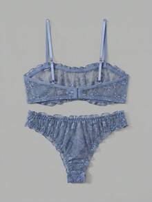lacRébo Lilac Lace Ruffle Lingerie Set With Bandeau Bra And Matching Panties Sexy Chic - Blue - View 9