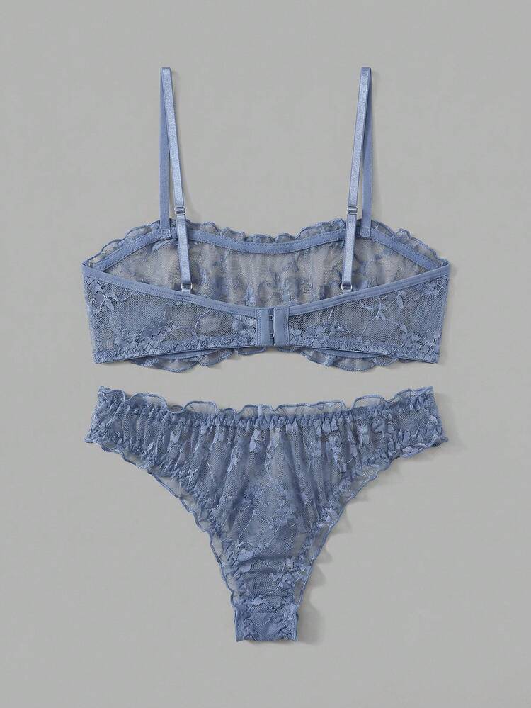 Blue Lace Ruffle Lingerie Set With Bra And Matching Panties Sexy Chic Panty And Bra Set Lace Lingerie Set Women's Lingerie Set