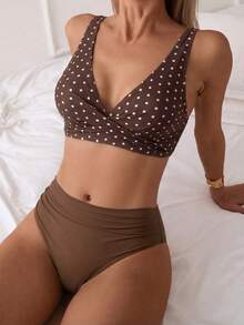 Swim Vcay 2026 Women's Brown Polka Dot Bikini, Sexy Beach Vacation - Brown - View 3