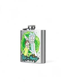 Rick and Morty X SHEIN 6盎司便携式不锈钢酒壶，迷你便携，适合露营户外使用 - 銀色 - 查看 7