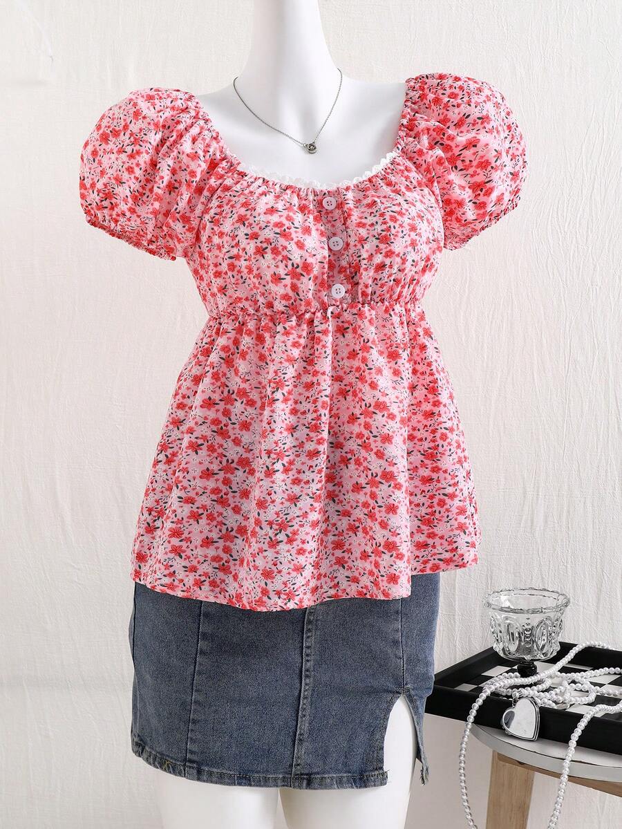 SHEIN Tween/Teen Girl Pink Lace Vacation Tops, Squishy - Pink - View 1