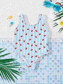 SHEIN Baby Girls Casual Minimalist Fitted One-Piece Swimsuit, Suitable For Summer - Multicolor - View 5