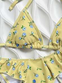 Swim Mod 1pc Women's Yellow Floral Print Triangle Style Sexy Beach Resort Swimwear Set - Multicolor - View 4