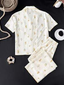 SHEIN Teen Girl Loose Casual Minimalist Comfortable Floral Print Pajama Top And Pants Set Teen Girl - Multicolor - View 2