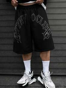 STYNVO Men's Casual Letter Print Shorts, Summer - Black - View 1