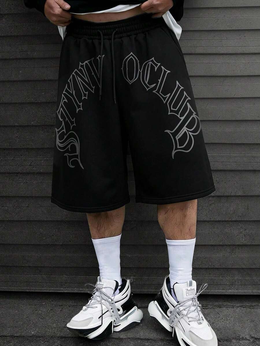 STYNVO Men's Casual Letter Print Shorts, Summer - Black - View 1
