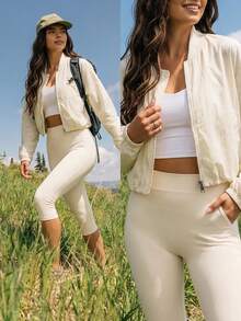 Fluxe Damen Lässig vielseitige Jacke mit Kordelzug-Saum - Gelb - Übersicht 5
