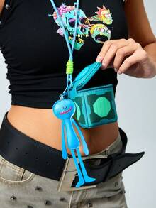Rick and Morty X SHEIN 1个方形PU皮革零钱包，配有反派挂件和挂绳，迷你包，可装零钱、硬币、口红、卡片和其他小物件，适合青少年、女性、男性、Mr. Meeseeks、Portal等品牌。 - 彩色 - 查看 4