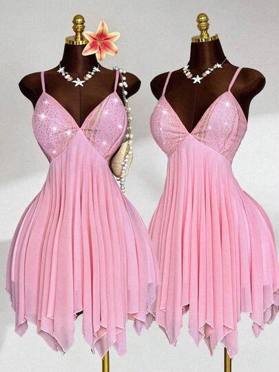 Sunspun 大码纯色时尚抹胸吊带露背连衣裙