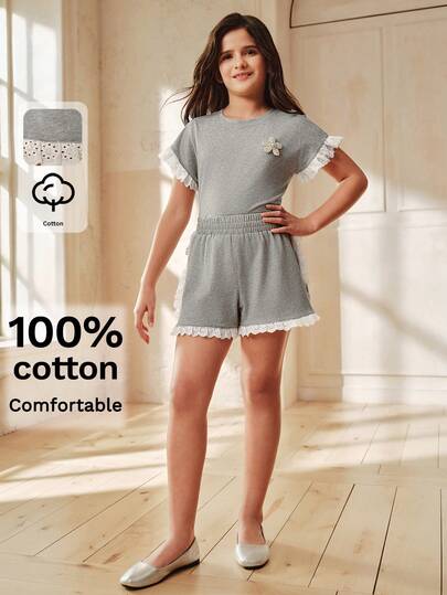 Anewsta Quần short ren cho bé gái tuổi teen, thích hợp cho du lịch mùa hè.