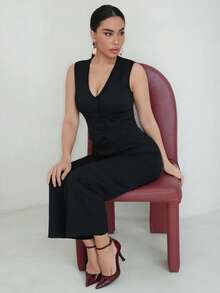 Milla Jasmine Set áo vest blazer không tay và quần vest - màu đen - Xem 3