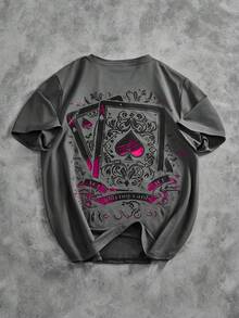 GENIUS ODE Men's Casual Card Print Short Sleeve T-Shirt, Summer - Dark Grey - View 1