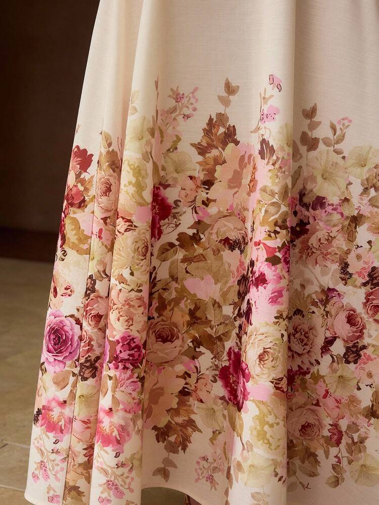 WOMEN'S FLORAL PRINT LINEN-LIKE LONG SKIRT, CASUAL & DATE WEAR, SPRING/SUMMER